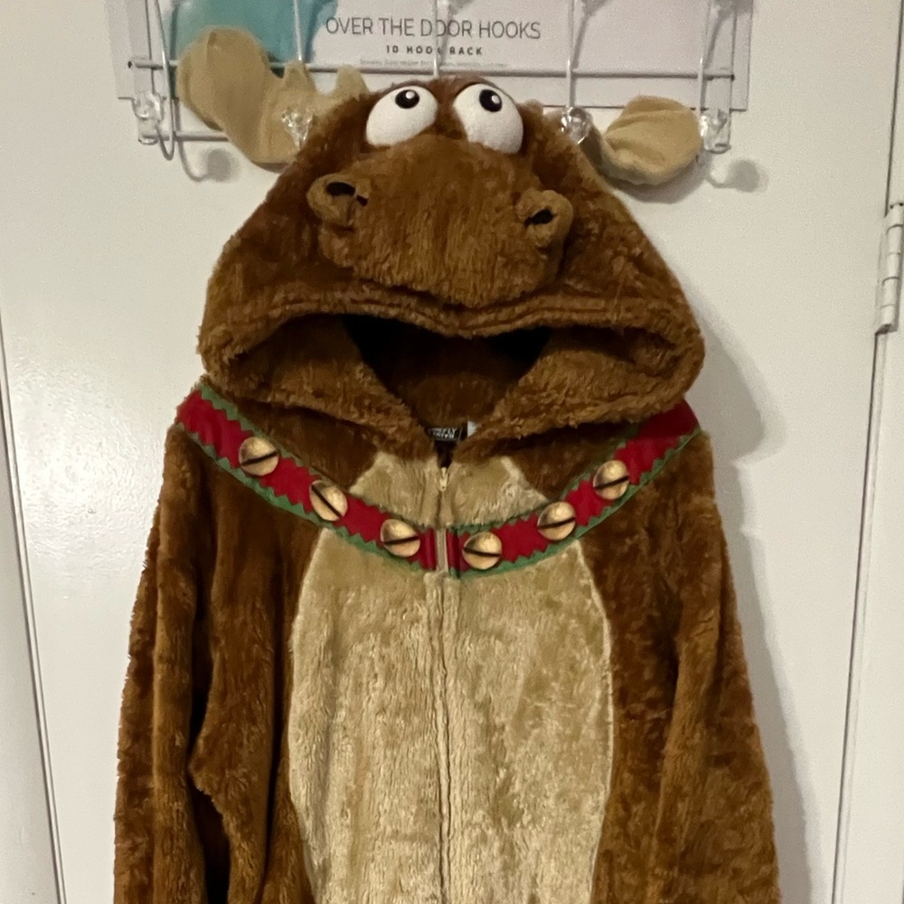 Men's Festive Brown Reindeer Costume with Hood - Picture 2 of 10
